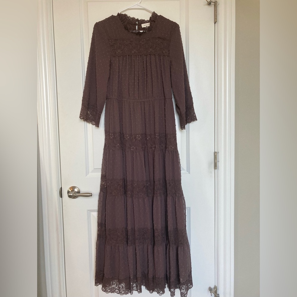 Elegant Bohme Plum Lace Maxi Dress